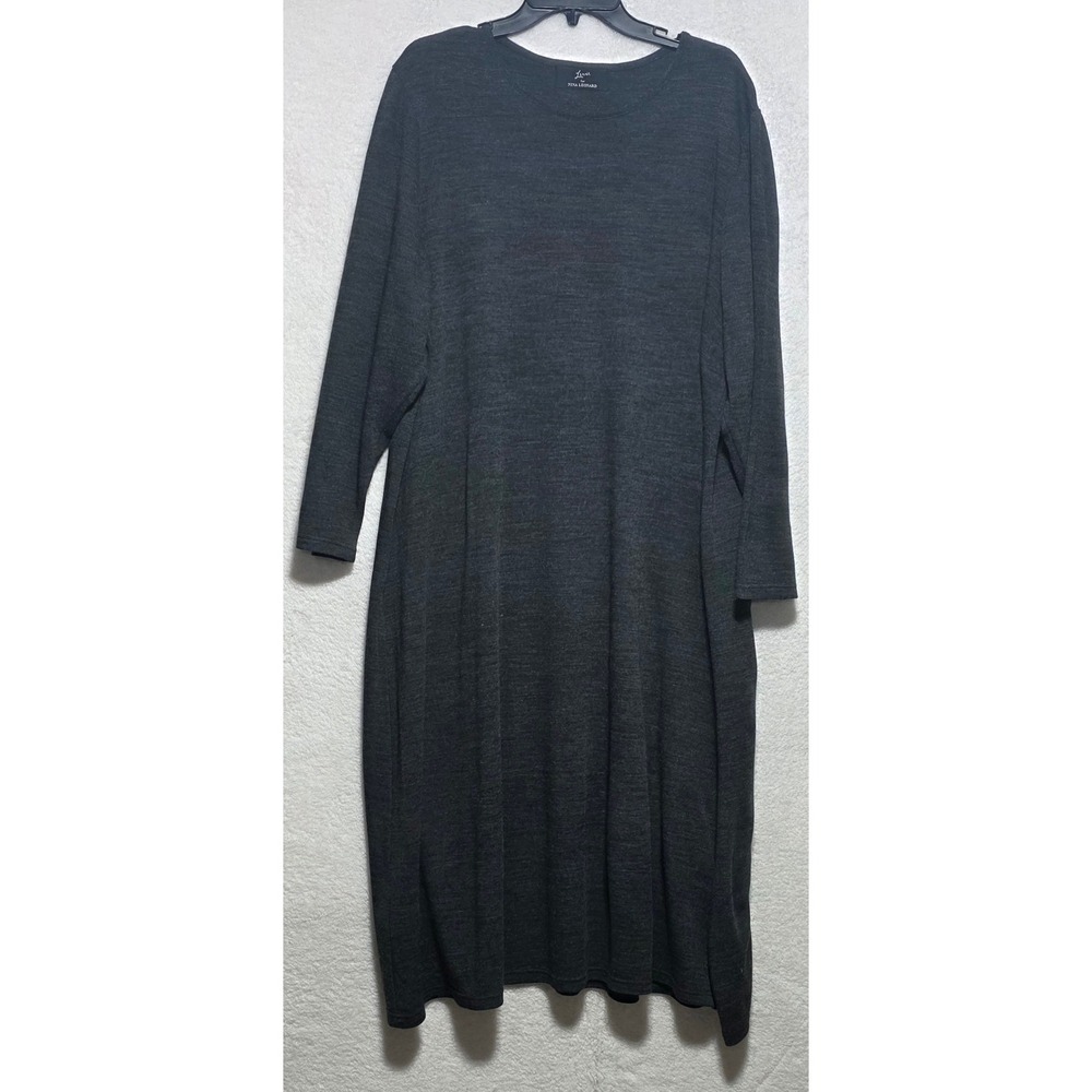 Lennie for Nina Leonard Women's 4X Charcoal Gray Knit Long Sleeve Midi Dress